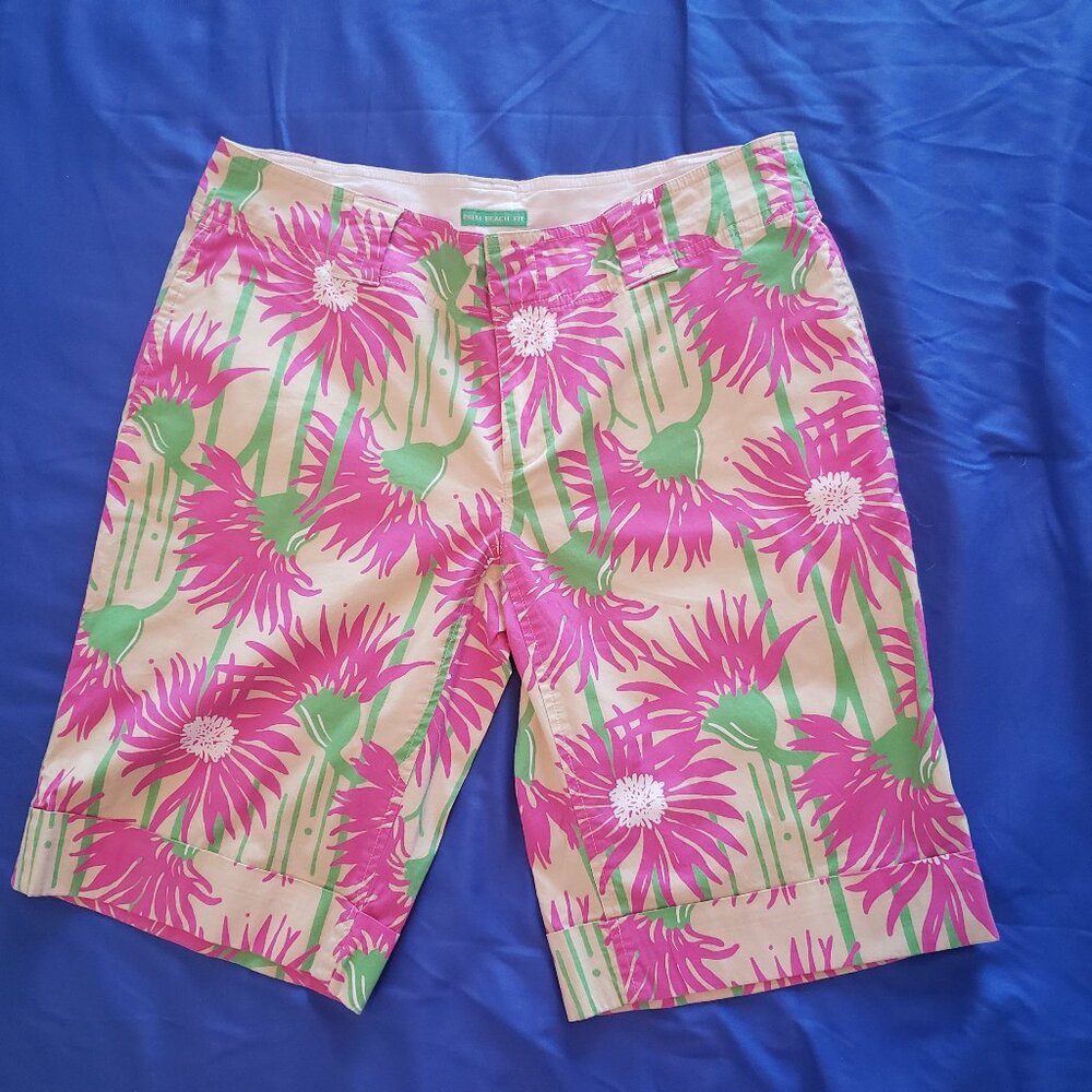 Lilly Pulitzer Palm Beach Fit Bermuda Shorts Pink Floral Print Womens Size 4